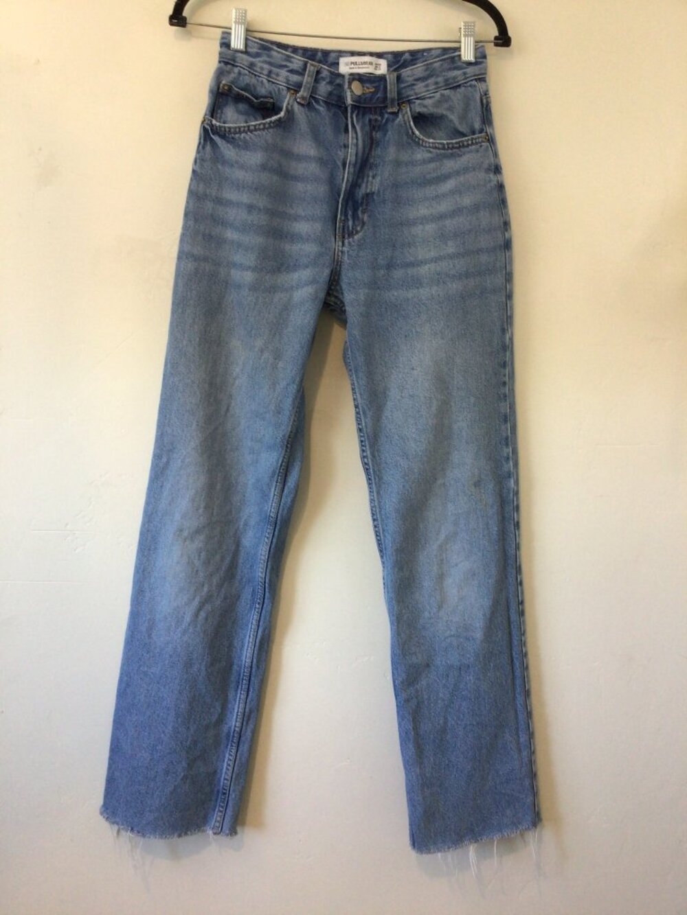 Pull & Bear Straight Leg Fray Bottom Blue Jeans